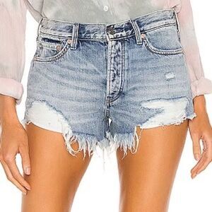 Free People We The Free Loving Good Vibrations Distressed Denim Shorts Sz 25